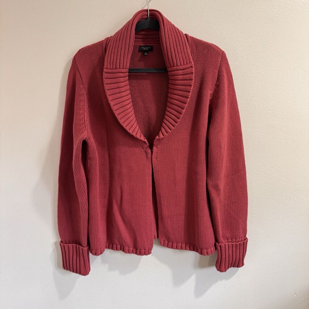 Talbots Sweater Cardigan 1X Dusty Rose Pink Chunky Cardigan 100% Cotton